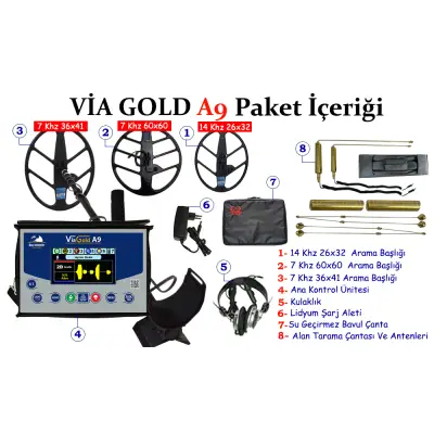 Aziz Dedektör Via Gold A9 Üç Teknolojili Ekranlı Altın ve Define Dedektörü (Dedektör + Alan Tarama Bir Arada) görsel 4