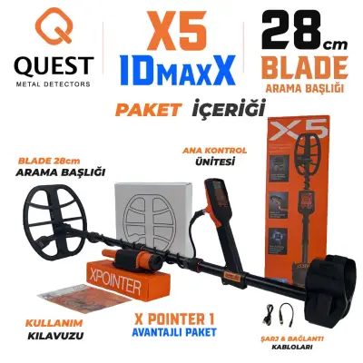 Quest X5 IDmaxX Su Geçirmez Çok Yönlü Dedektör (28 cm Gorila Blade Başlıklı) görsel 3